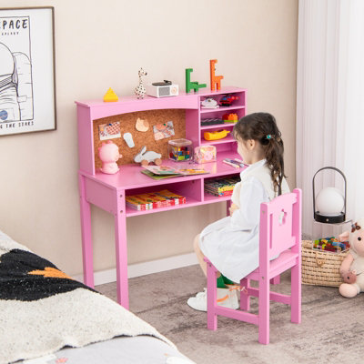 Costway Kids Desk and Chair Set Wooden Children Study Table &Chair Writing Table Set