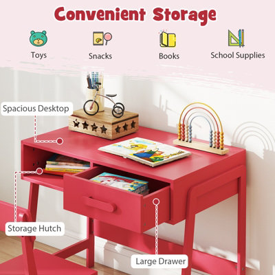 COSTWAY Kids Desk and Chair Set Wooden Childrens Study Desk Set w ...