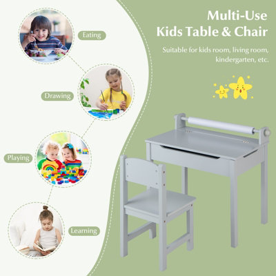 Costway Kids Desk and Chair Set Wooden Toddler Craft Table Lift