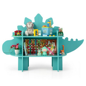 Costway Kids Dinosaur Bookcase 2-Tier Toy Storage Organizer Wooden Bookshelf