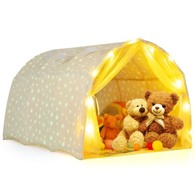 COSTWAY Kids Dream Bed Tent Magical Twin Bunk Bed Privacy Space-Beige