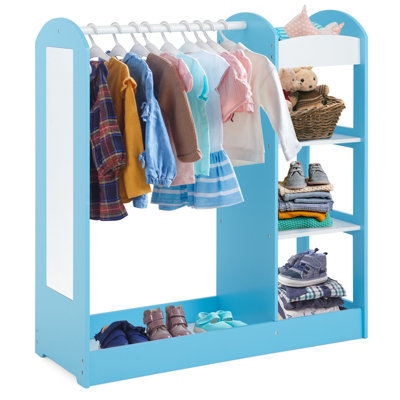 Costway Kids Dress Up Storage Kids Play Armoire Dresser Dressing Up Wardrobe W/ Mirror