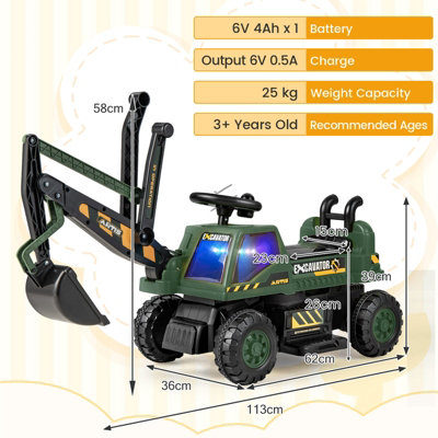 Costway Kids Electric Ride on Digger 6V Battery Powered Construction Toy Car Excavator