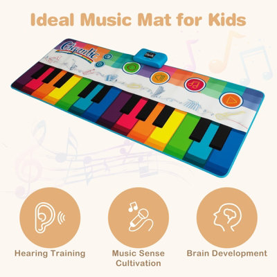 COSTWAY Musikmatte Kinder, Klaviermatte mit 8 Musikinstrumente, Keyboard Tanzmatte mit Aufnahme & Wiedergabefunktion, Spielzeug Geschenk für Kleinkinder Jungen Mädchen ab 1 Jahr (120 x 47 cm