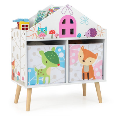 Costway Kids House-shaped Bookshelf Wooden Dollhouse Book Shelves Toy Cabinet Organizer