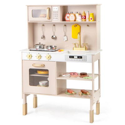 COSTWAY Kids Kitchen Playset Pretend Play Kitchen with Sound & Light