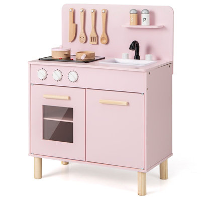 COSTWAY Kids Kitchen Playset Toddler Pretend Play Kitchen with Kitchen Accessories Pink