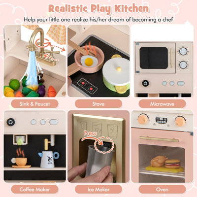 Costway Kids Kitchen Playset Toddlers Wooden Pretend Play Kitchen Toy