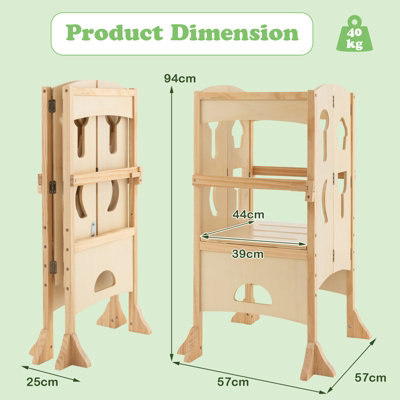 Costway Kids Kitchen Step Stool Height Adjustable Folding Toddler Kitchen Wooden Helper - 3