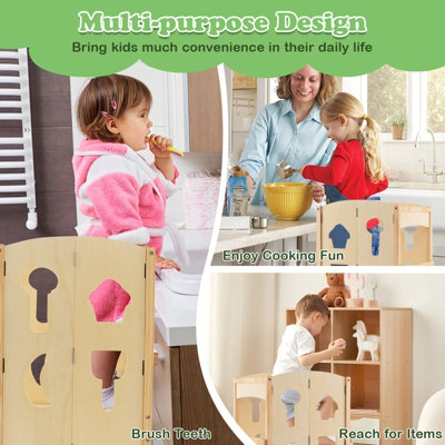 Costway Kids Kitchen Step Stool Height Adjustable Folding Toddler Kitchen Wooden Helper - 6
