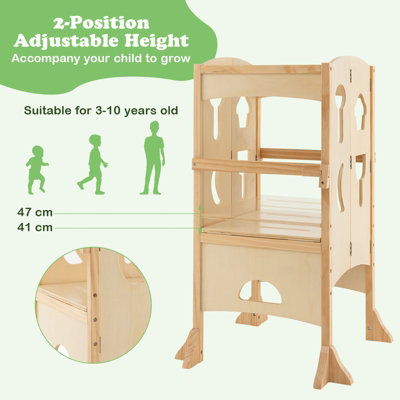 Costway Kids Kitchen Step Stool Height Adjustable Folding Toddler Kitchen Wooden Helper - 7