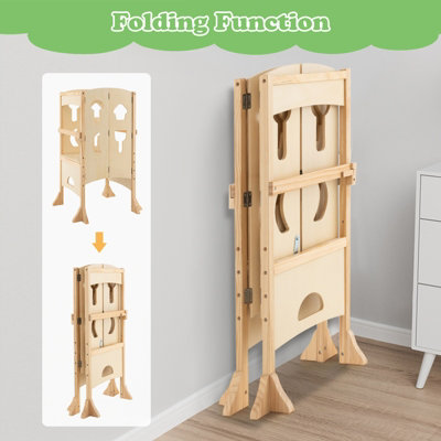 Costway Kids Kitchen Step Stool Height Adjustable Folding Toddler Kitchen Wooden Helper - 8