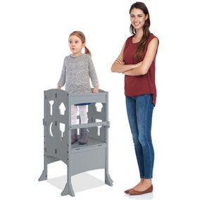 Costway Kids Kitchen Step Stool Height Adjustable Folding Toddler Kitchen Wooden Helper