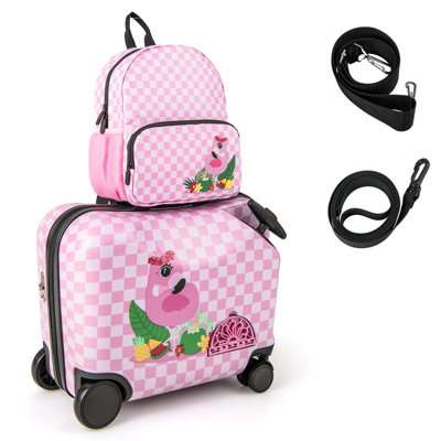 Costway Kids Luggage Set 18" Ride-on & Carry-on & Sit-on Suitcase & 12" Backpack Set