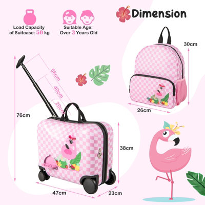 Costway Kids Luggage Set 18" Ride-on & Carry-on & Sit-on Suitcase & 12" Backpack Set
