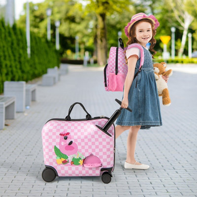 Costway Kids Luggage Set 18" Ride-on & Carry-on & Sit-on Suitcase & 12" Backpack Set - 4