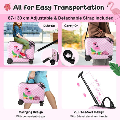 Costway Kids Luggage Set 18" Ride-on & Carry-on & Sit-on Suitcase & 12" Backpack Set - 5