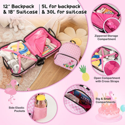 Costway Kids Luggage Set 18" Ride-on & Carry-on & Sit-on Suitcase & 12" Backpack Set - 7