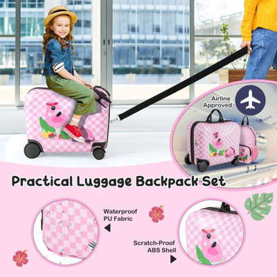 Costway Kids Luggage Set 18" Ride-on & Carry-on & Sit-on Suitcase & 12" Backpack Set - 9