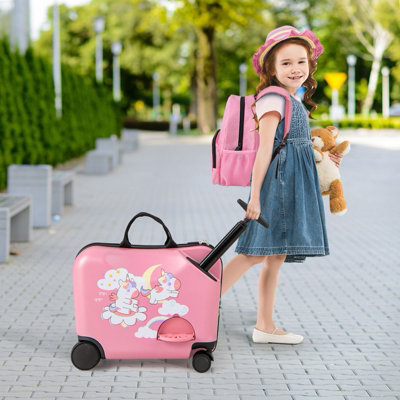 Costway Kids Luggage Set 18" Ride-on & Carry-on & Sit-on Suitcase & 12" Backpack Set