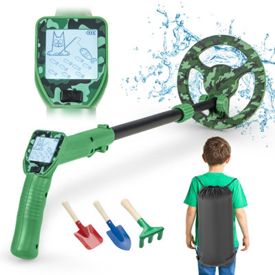 Costway Kids Metal Detector Adjustable Junior Gold Detector IP68 Waterproof LCD Display