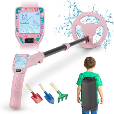 Costway Kids Metal Detector Adjustable Junior Gold Detector IP68 Waterproof LCD Display