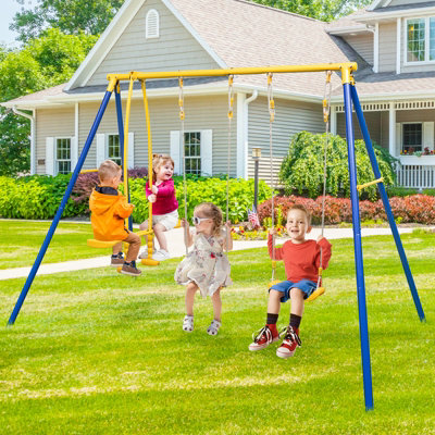 Costway Kids Metal Swing Set Heavy-Duty Gardens Kids Playset w/2 Swing Seats