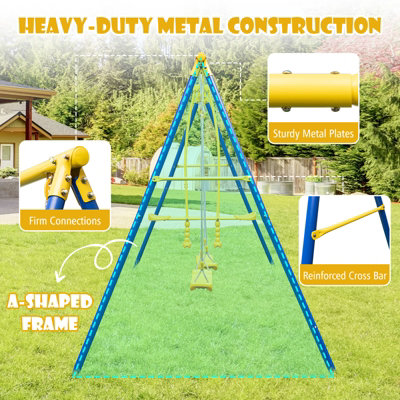Costway Kids Metal Swing Set Heavy Duty Gardens Kids Playset w 2 Swing Seats