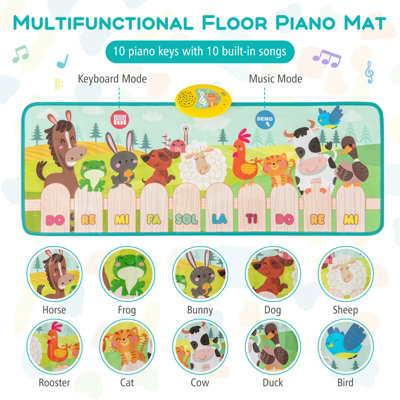COSTWAY Kids Musical Mat Indoor & Outdoor Animal Farm Piano Playmat-Blue