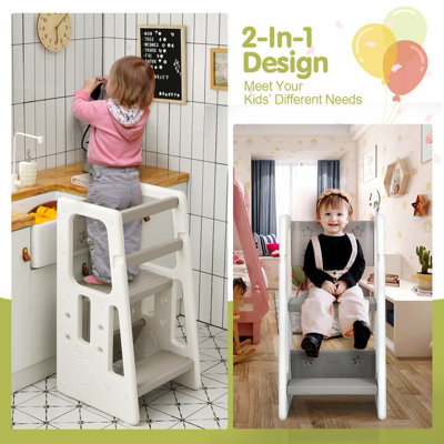 Costway Kids Non-slip Kitchen Step Stool Toddler Learning Stool with Double Safety Rails - 4