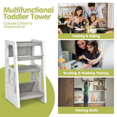 Costway Kids Non-slip Kitchen Step Stool Toddler Learning Stool with Double Safety Rails - 5