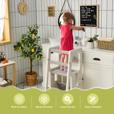 Costway Kids Non-slip Kitchen Step Stool Toddler Learning Stool with Double Safety Rails - 6