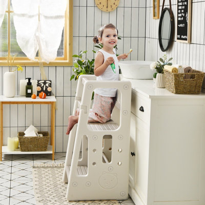 Costway Kids Non-slip Kitchen Step Stool Toddler Learning Stool with Double Safety Rails - 8