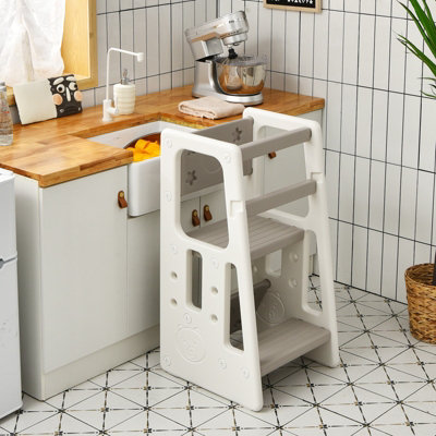 Costway Kids Non-slip Kitchen Step Stool Toddler Learning Stool with Double Safety Rails - 9