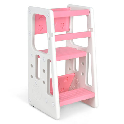 Costway Kids Non-slip Kitchen Step Stool Toddler Learning Stool with Double Safety Rails