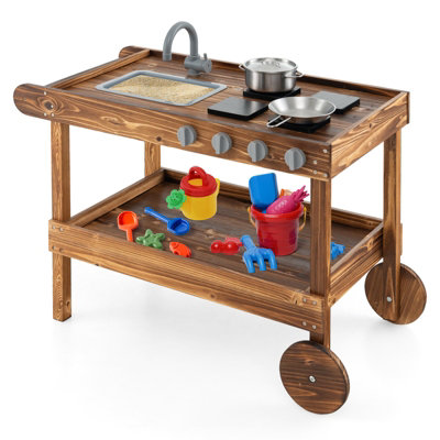 Costway Kids Outdoor Movable Kitchen Robust Toddlers Educational Play ...