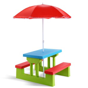 Costway Kids Picnic Table Bench Set Children Learning Eating Desk W/ Removable Umbrella