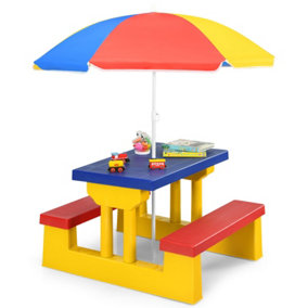 Costway Kids Picnic Table Bench Set Children Learning Eating Desk W/ Removable Umbrella
