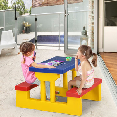 Costway Kids Picnic Table Bench Set Children Learning Eating Desk W Removable Umbrella