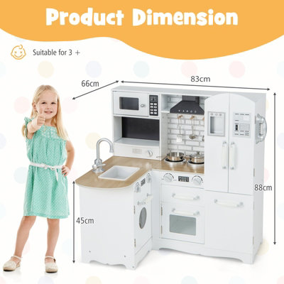 Costway Kids Play Kitchen Toy Set Wooden Corner Children Role Play Pretend Cooking Playset w Faucet