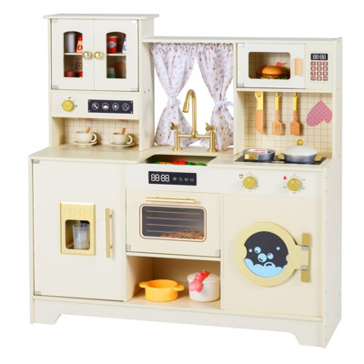 COSTWAY Kids Play Kitchen with 14 Accessories Wood Chef Play Kitchen ...