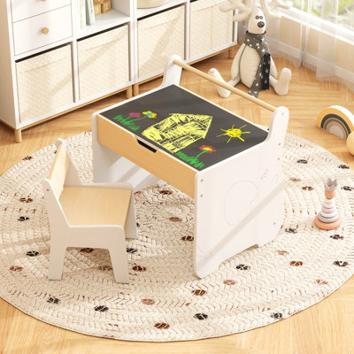 COSTWAY Kids Play Table & Chair Set Wooden Toddler Activity Desk w ...