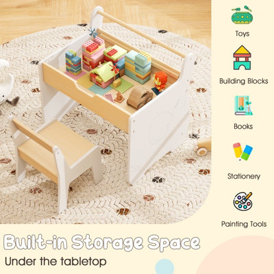 COSTWAY Kids Play Table & Chair Set Wooden Toddler Activity Desk w ...