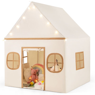 COSTWAY Kids Play Tent Large Playhouse w/ Door Curtain Windows-Beige
