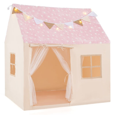 COSTWAY Kids Play Tent Large Toddler Playhouse w/ Glow in the Dark Stars-Pink