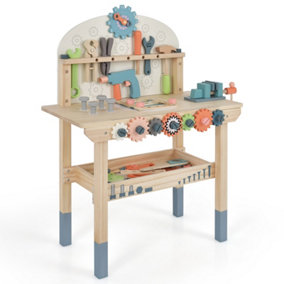 Costway Kids Play Tool Workbench Large Wooden Tool Bench w/ Rich Tool Set