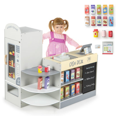 Costway Kids Pretend Grocery Store Wooden Children Supermarket Playset w/ Accessories