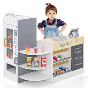 Costway Kids Pretend Grocery Store Wooden Children Supermarket Playset w/ Accessories