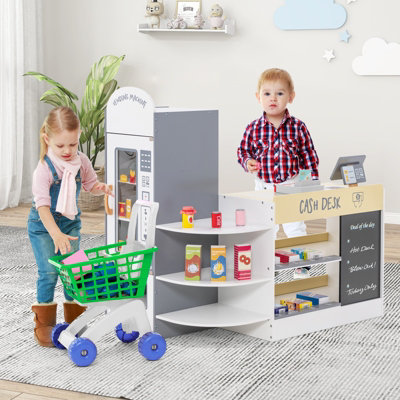 Costway Kids Pretend Grocery Store Wooden Children Supermarket Playset w Accessories