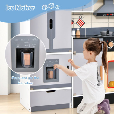 Costway Kids Pretend Play Set Kitchen and Freestanding Refrigerator w Sink Ice Maker